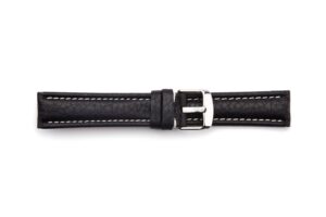 STR-4500L-Black Long Contrasting Stitch Calfskin Leather Watch Strap