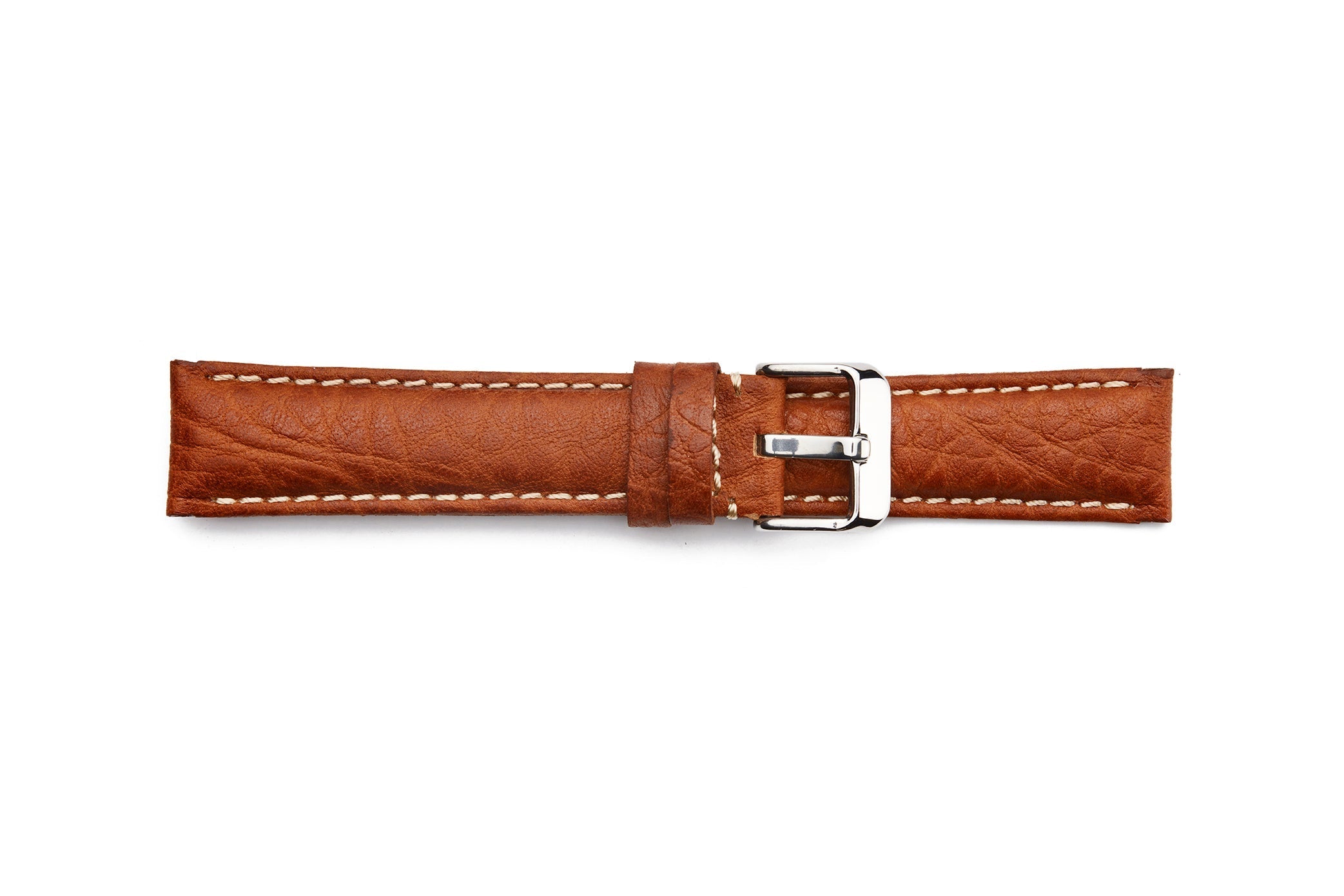 STR-4500L-Tan Long Contrasting Stitch Calfskin Leather Watch Strap