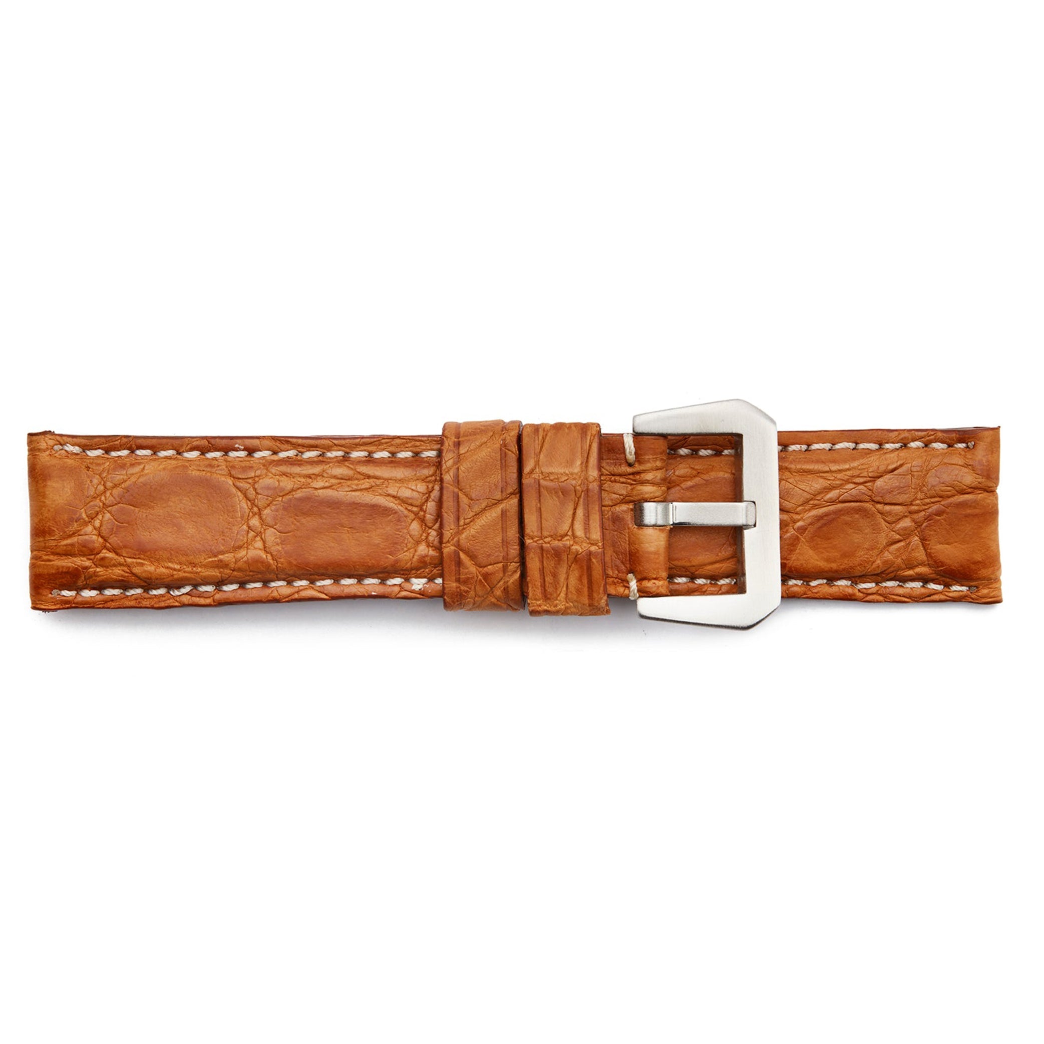 STR-4528-Cognac Genuine Panerai Style Matte Crocodile Leather Regular Watch Strap