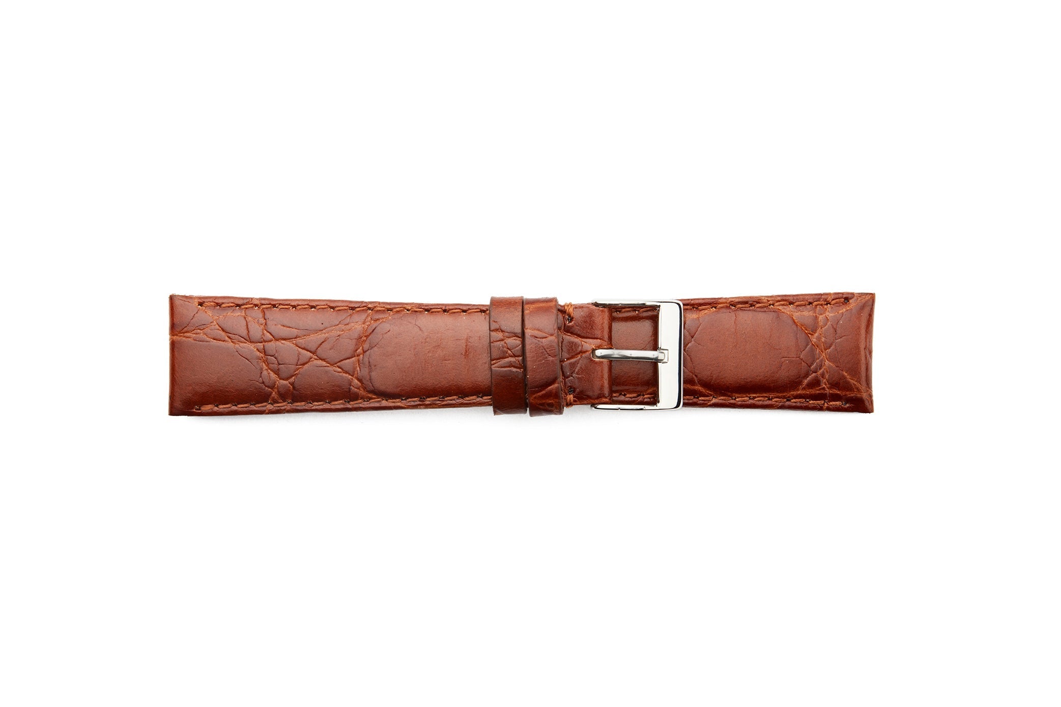 STR-4558-Cognac Crocodile Grain Padded Regular Watch Strap