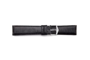 STR-4694S-Black Genuine Lizard Padded and Stitched Short Watch Strap