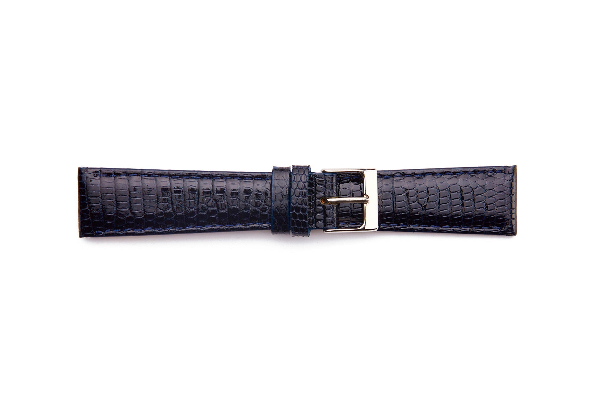 STR-4694-Navy Genuine Lizard Padded and Stitched Regular Watch Strap