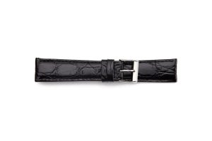 STR-4510L-Black Long Polished Genuine Crocodile Watch Strap