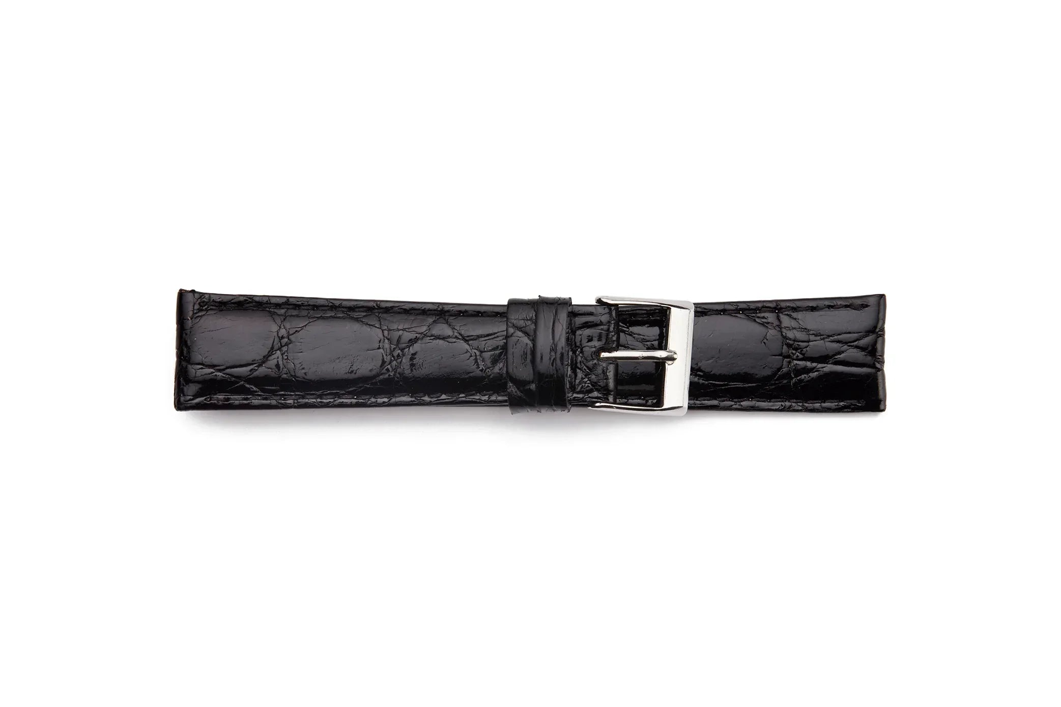 STR-4510L-Black Long Polished Genuine Crocodile Watch Strap
