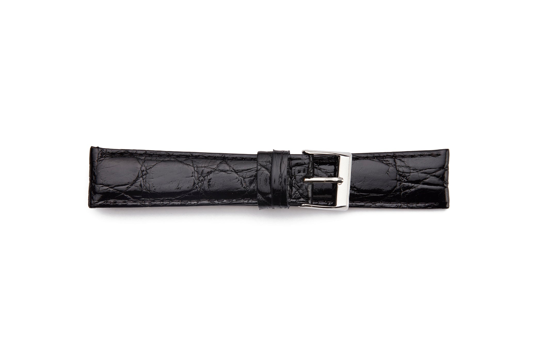 STR-4510-Black Polished Genuine Crocodile Watch Strap
