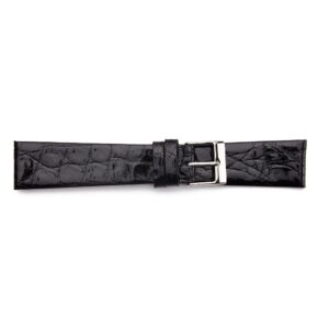 STR-4524-Black Flat Genuine Crocodile Leather Regular Watch Strap