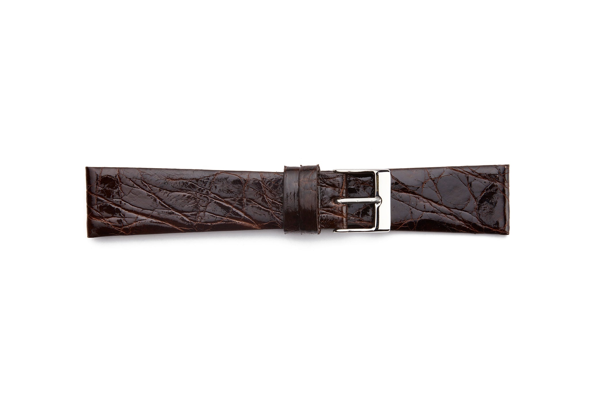 STR-4524-Brown Flat Genuine Crocodile Leather Regular Watch Strap