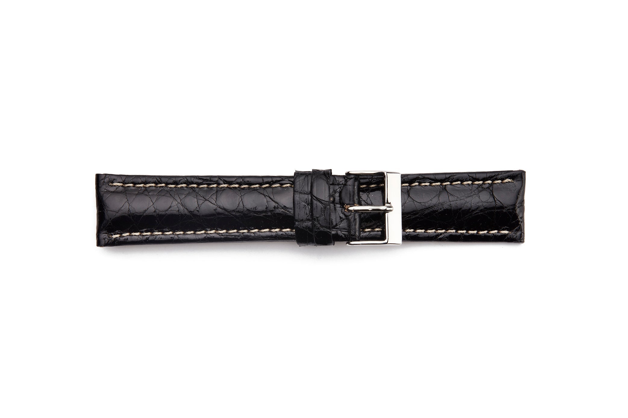 STR-4518-Black Genuine, Polished Crocodile Breitling Style Regular Watch Strap