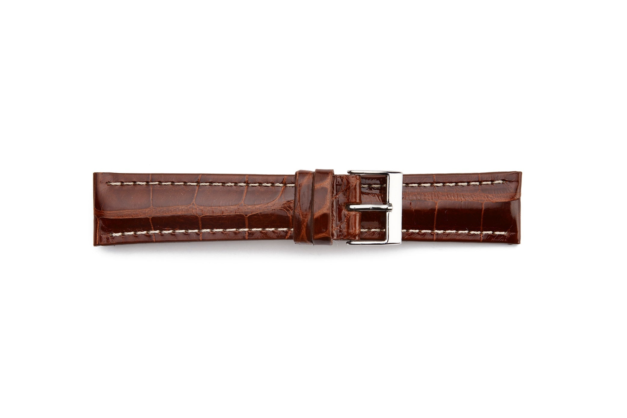 STR-4518-Cognac Genuine, Polished Crocodile Breitling Style Regular Watch Strap