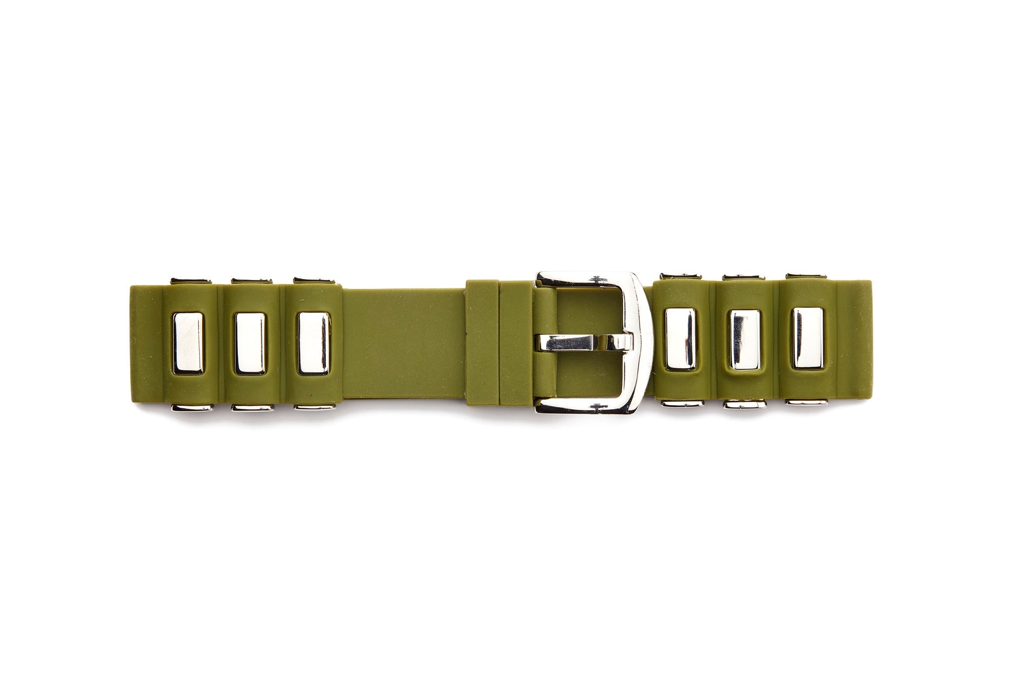 STR-4594-Army Green Rubber Regular Watch Strap With Stainless Steel Lugs