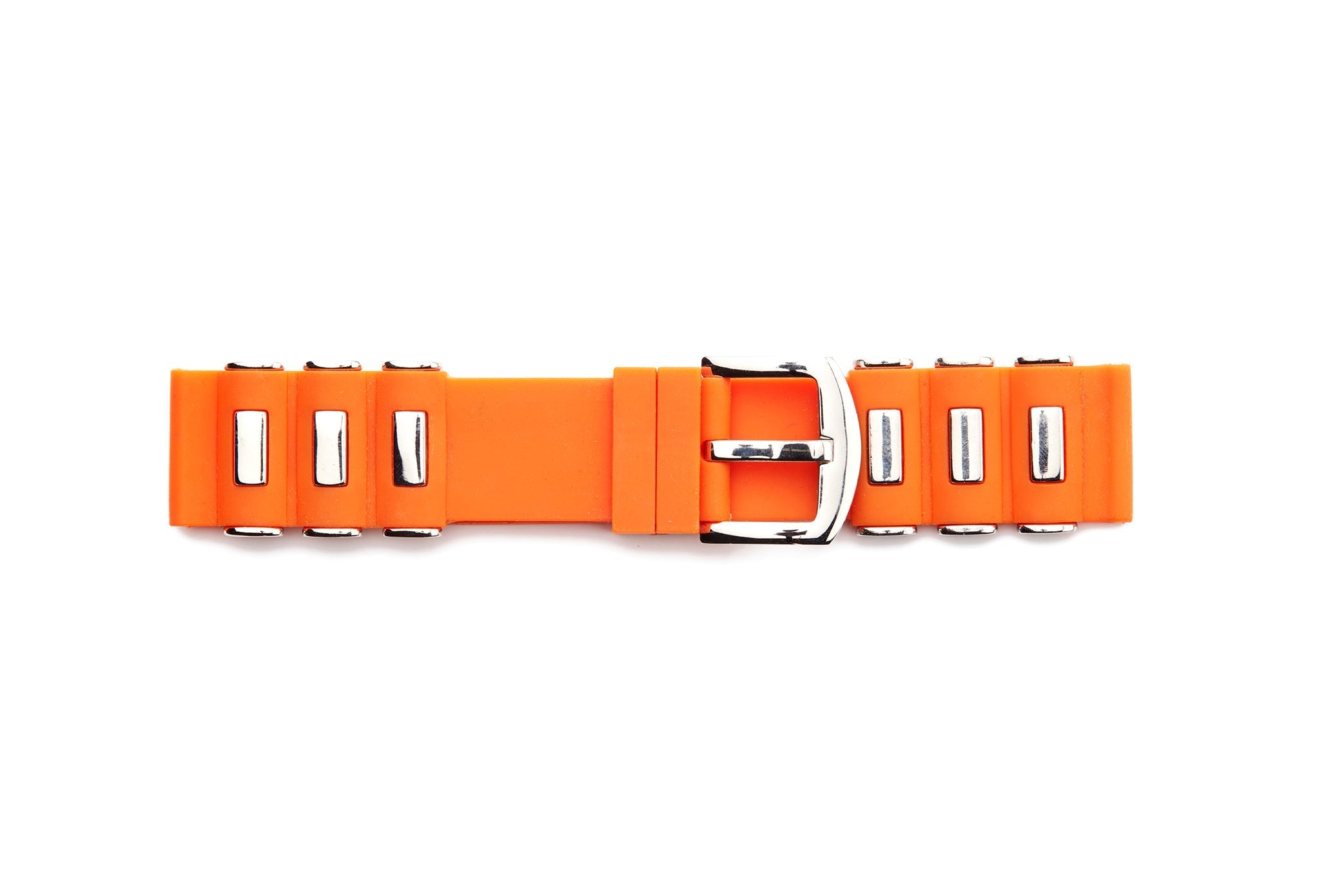 STR-4594-Orange Rubber Regular Watch Strap With Stainless Steel Lugs