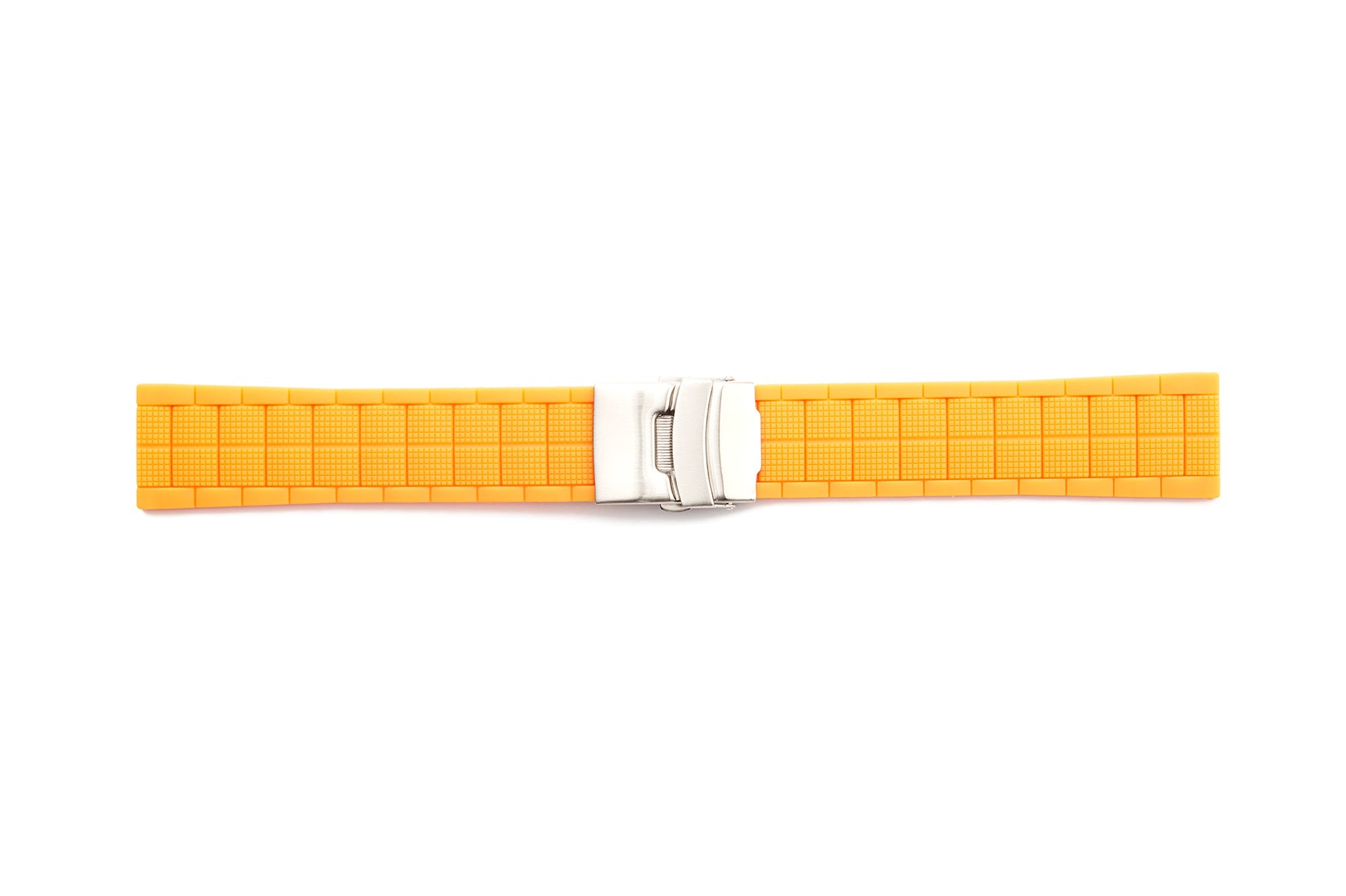 STR-4690-Orange Rubber Deployant Regular Watch Strap with a Checkered Design