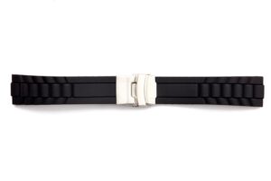 STR-4674-Black Rubber Deployant Regular Watch Strap President Style