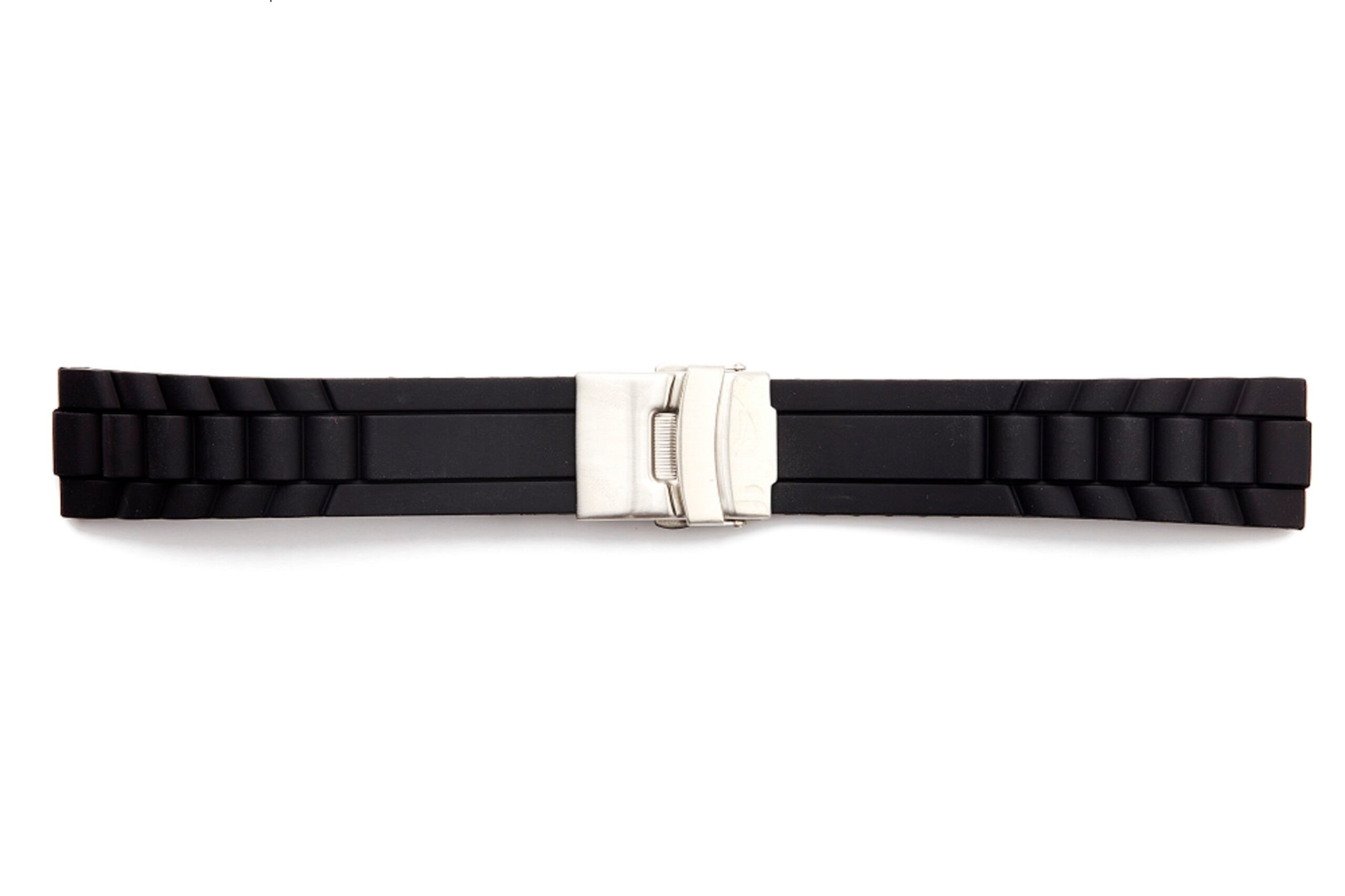 STR-4674-Black Rubber Deployant Regular Watch Strap President Style