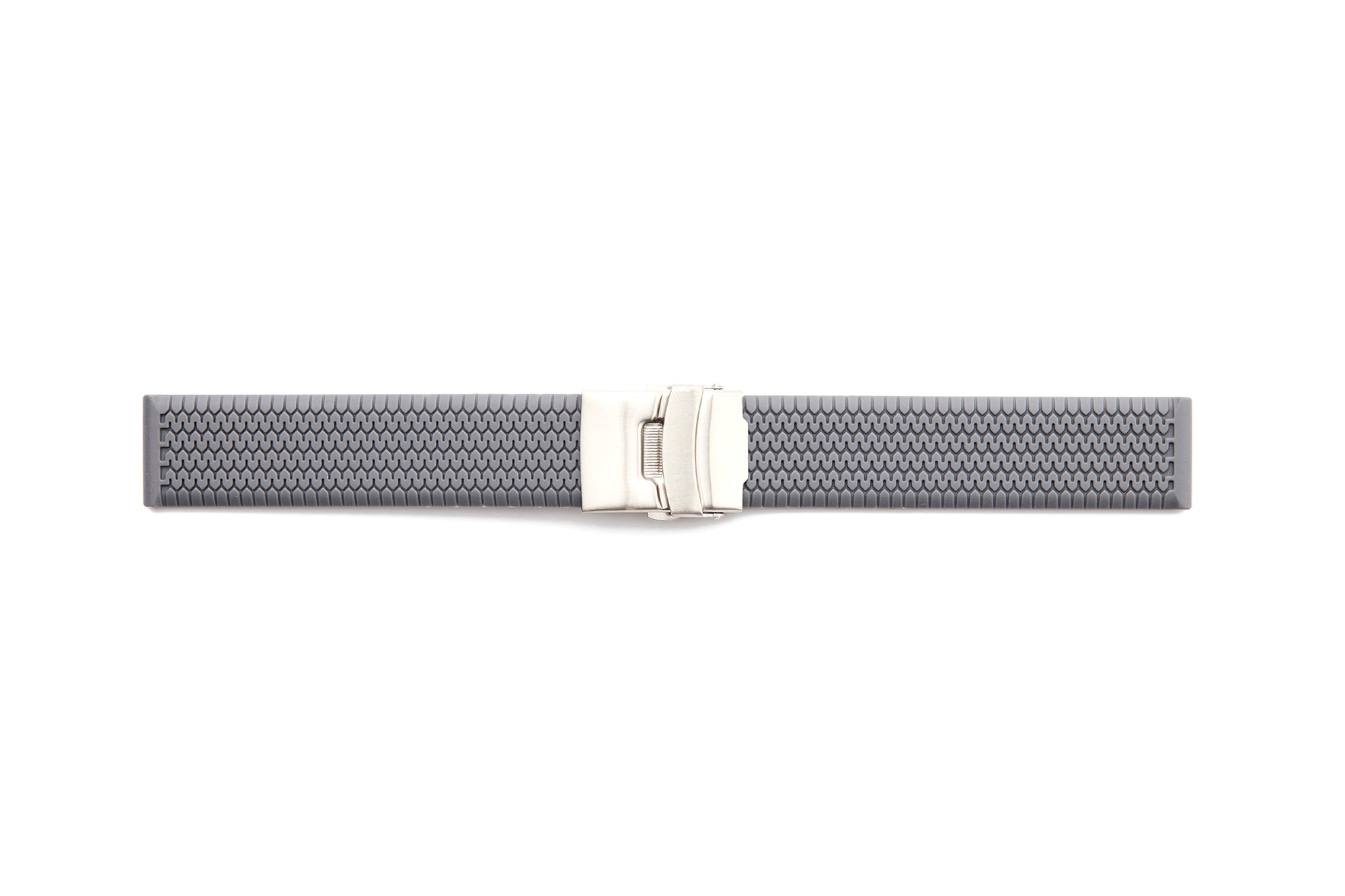 STR-4676-Grey Rubber Deployant Regular Watch Strap with Tire Tread Design