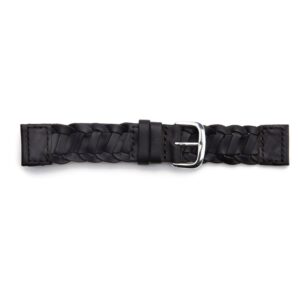 STR-4494-Black Braided Leather Regular Watch Strap