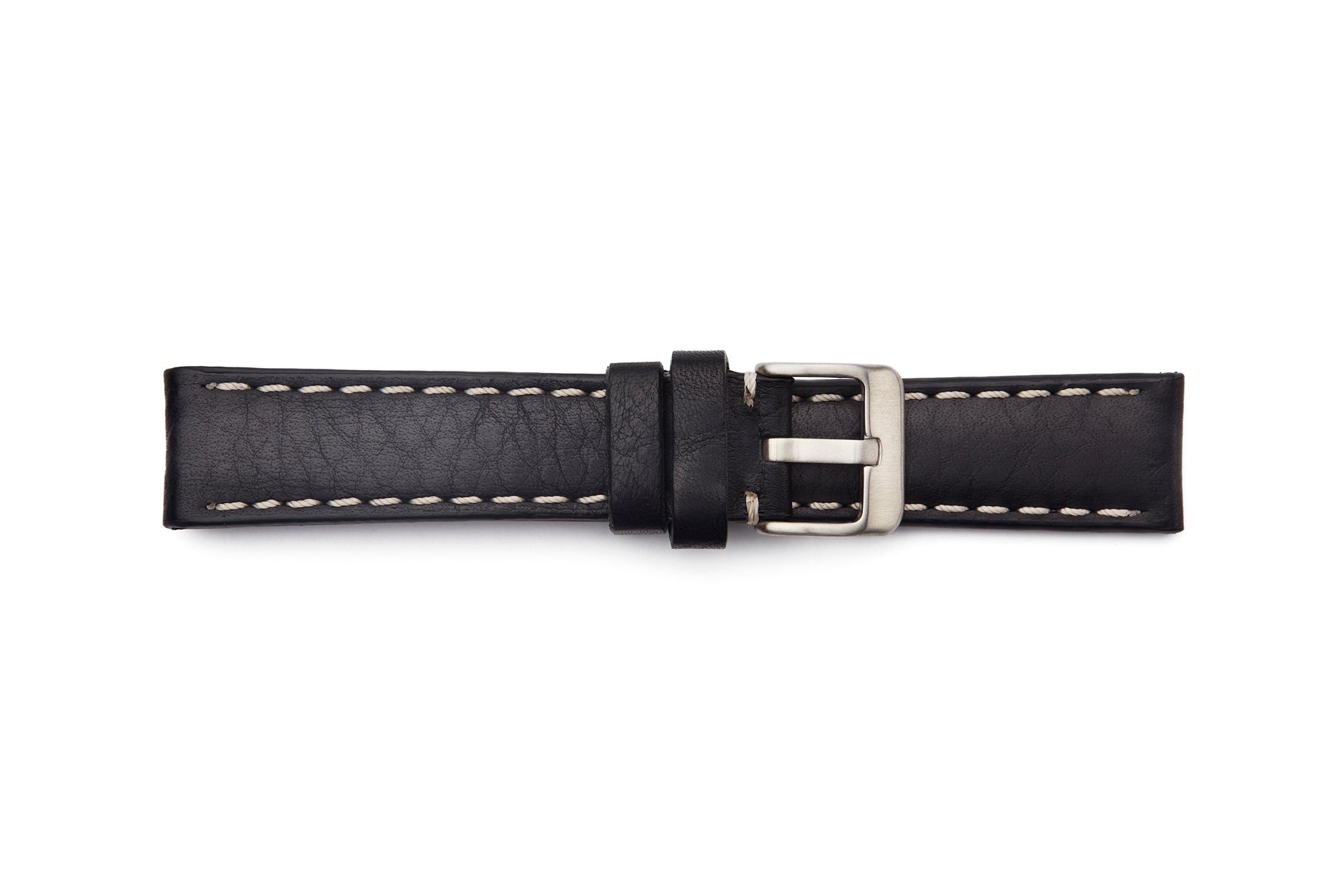 LBV-982C Black Rustic Leather Regular Watch Strap with Contrasting Stitching